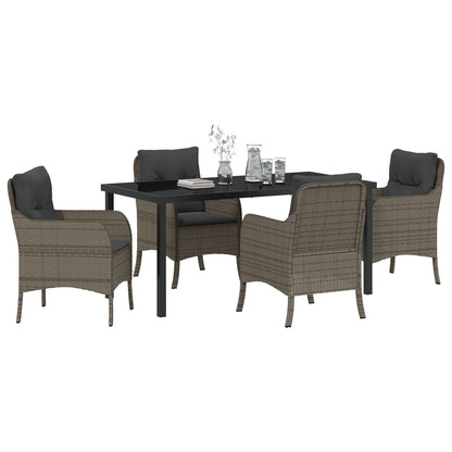 5-Delige Tuindinerset Met Kussens Grijs Poly Rattan