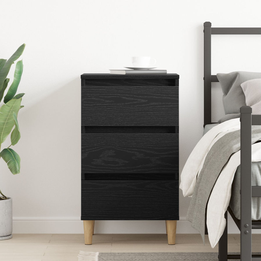 Nachtkastje Met Houten Poot 40X35X69 Cm Zwart eiken
