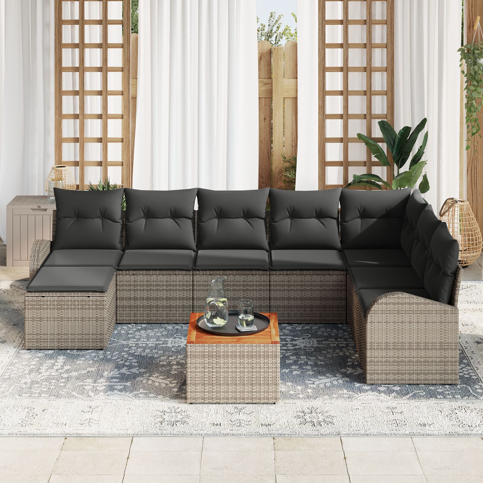 9-Delige Tuinsofa Set Met Kussens Grijs Poly Rattan Acacia