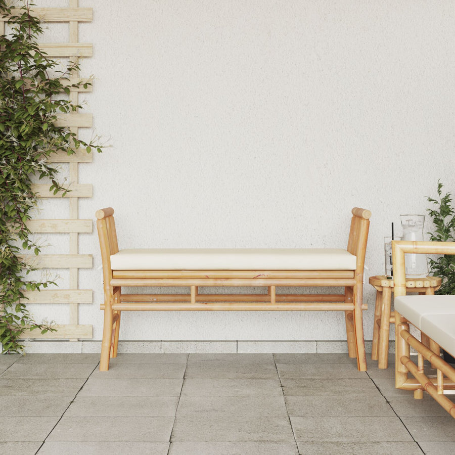 Tuinbank Met Kussen 110 Cm Van Bamboe Crème wit