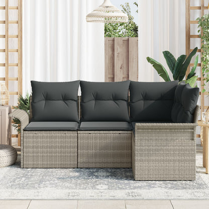 4-Delige Tuinsofa Set Met Kussens Lichtgrijs Poly Rattan