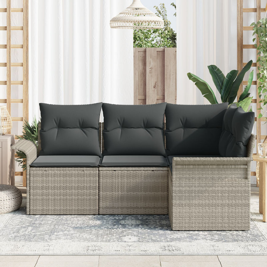 4-Delige Tuinsofa Set Met Kussens Lichtgrijs Poly Rattan