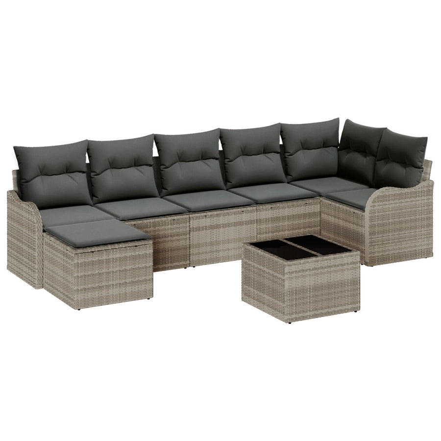 8-delige tuin sofa set met kussens grijs poly rattan, vidaXL 2-zits tuin sofa met kussens licht grijs poly rattan
