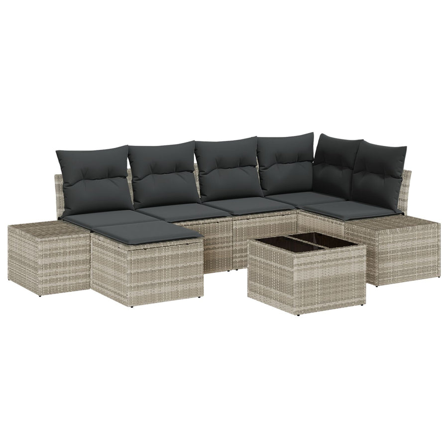 7 Delige Tuin Sofa Set Met Kussens Grijs Poly Rattan