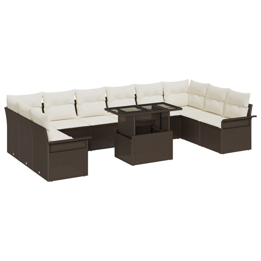 11 Delige Tuin Sofa Set Met Kussens Bruin Poly Rattan