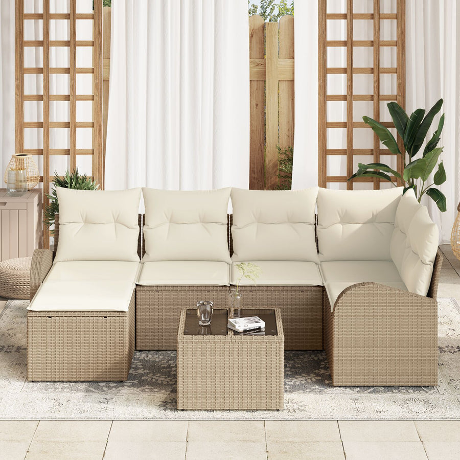 7-Delige Tuinbankset Met Kussens Bruin Poly Rattan