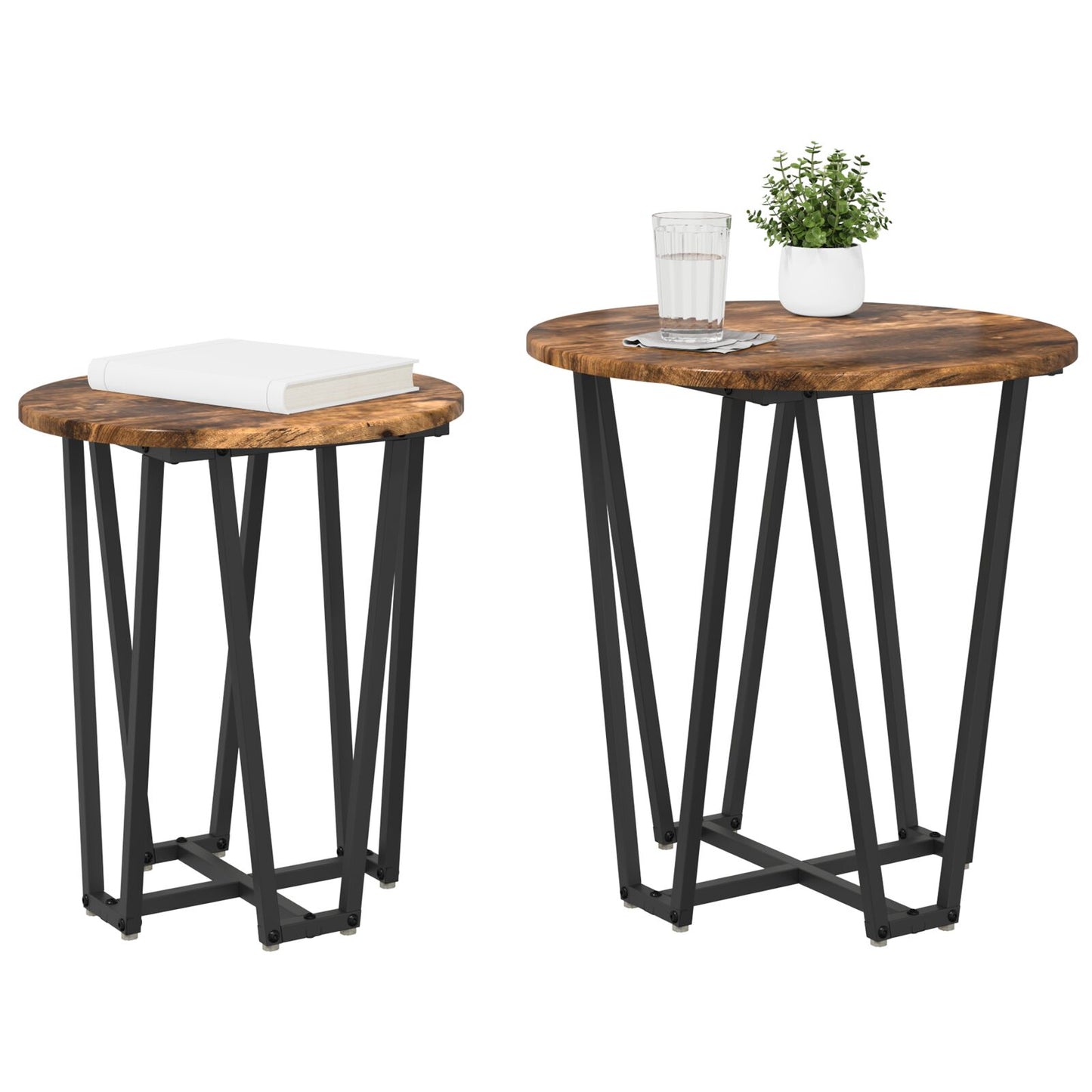 Bijzettafel 2 Stuks Hout En Metaal Gerookt eiken