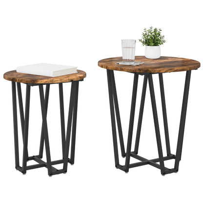 Bijzettafel 2 Stuks Hout En Metaal Gerookt eiken
