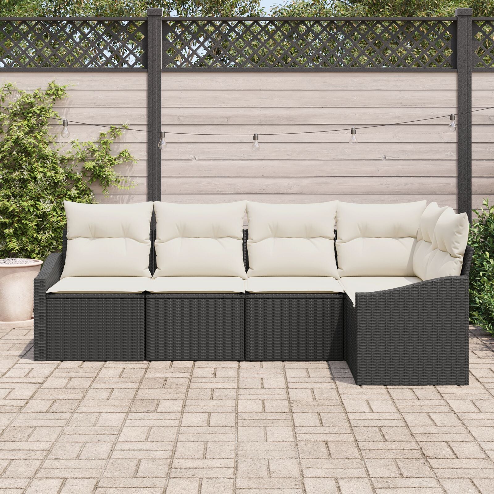 5-Delige Tuin Sofa Set Met Kussens Poly Riet Zwart en crème zonder tafel