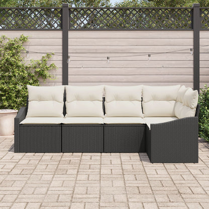 5-Delige Tuin Sofa Set Met Kussens Poly Riet Zwart en crème zonder tafel