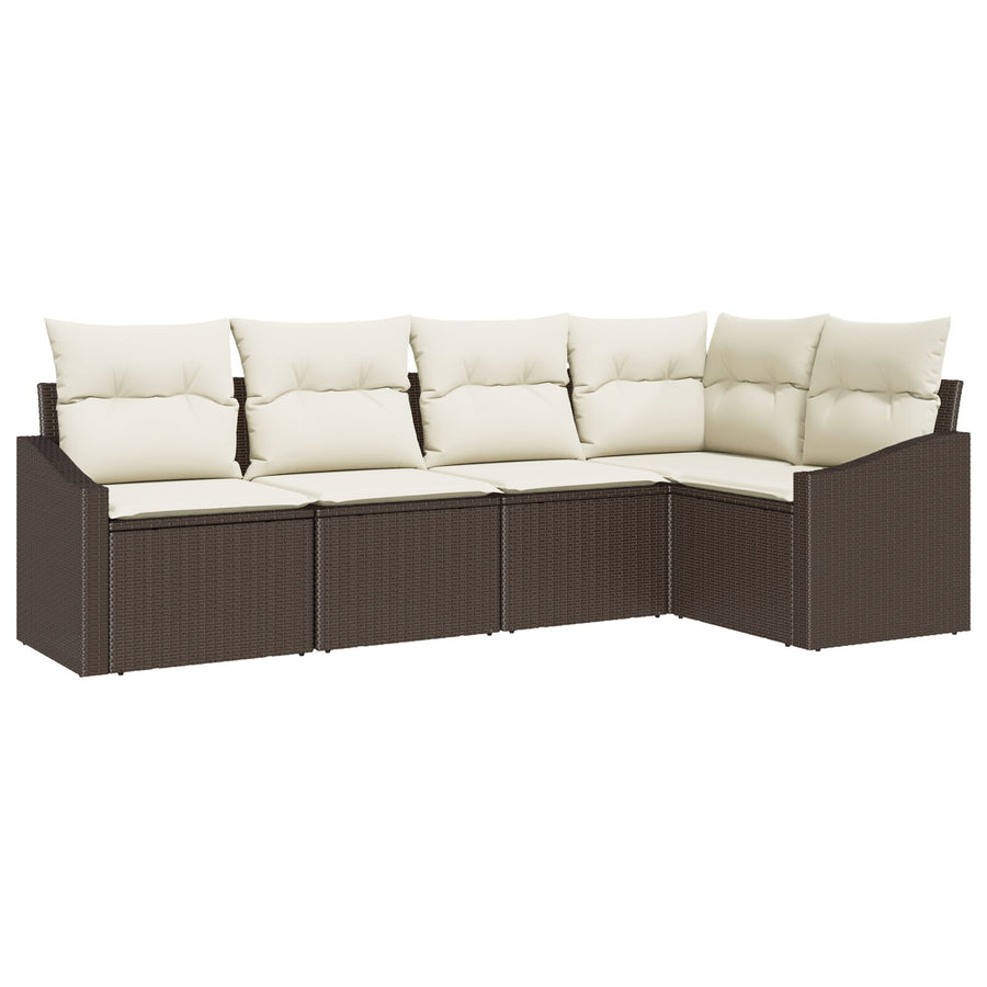 5-Delige Tuinsofa Set Met Kussens Poly Riet Bruin en crème zonder tafel