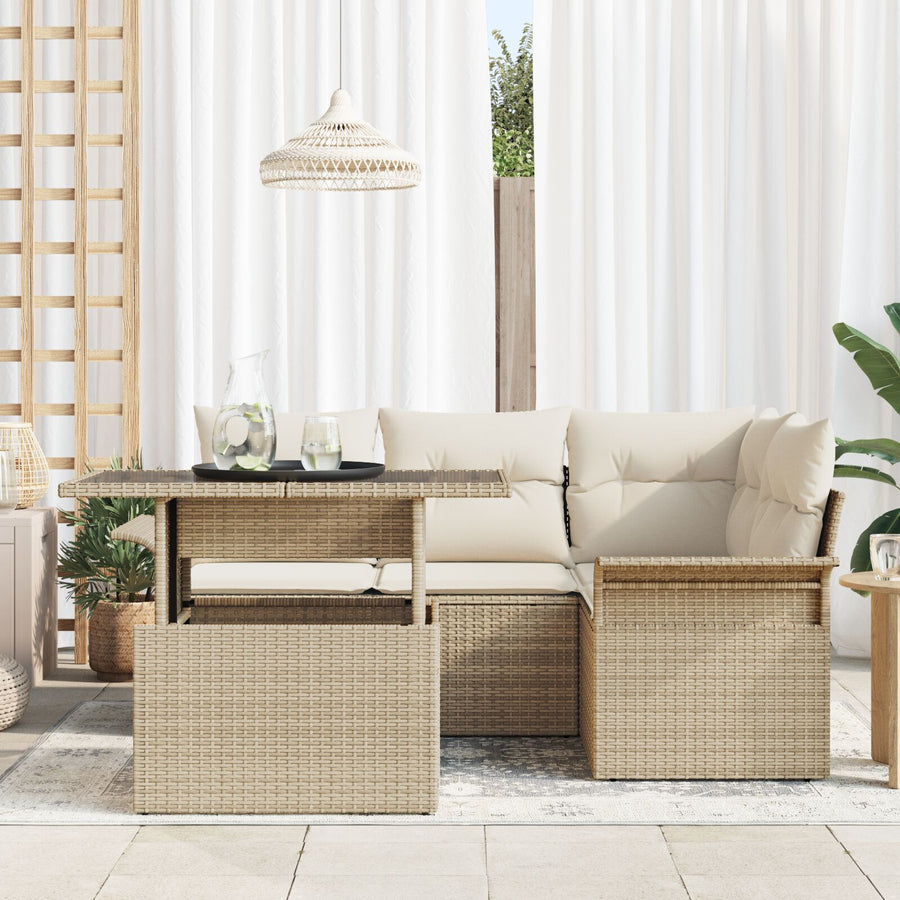 5-Delige Tuin Sofa Set Met Kussens Beige Poly Rattan