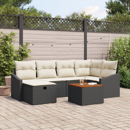 7 Delige Tuinbank Set Met Kussens Zwart Poly Rattan