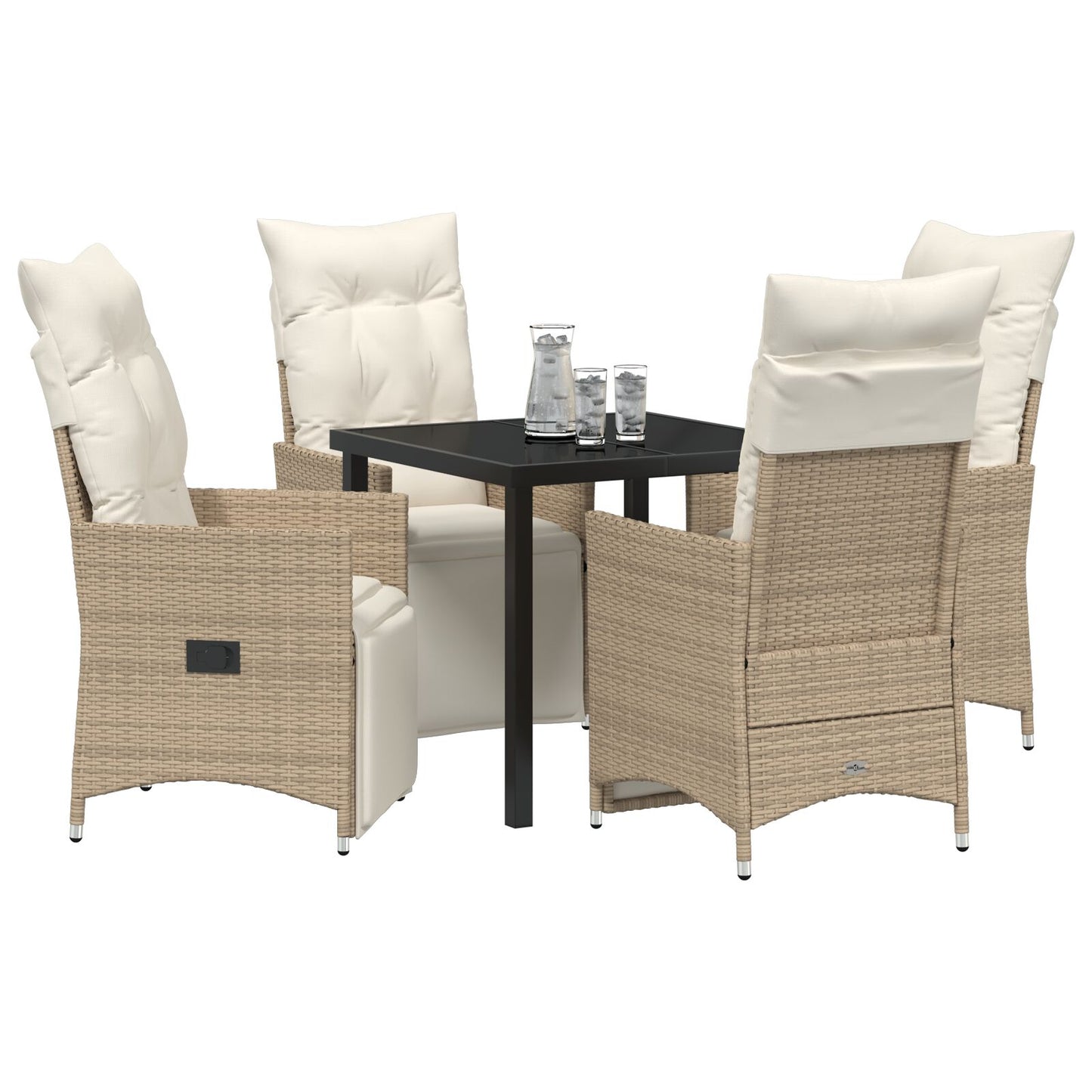 5-Delige Tuin Eetset Met Kussens Beige Poly Riet