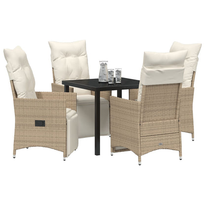 5-Delige Tuin Eetset Met Kussens Beige Poly Riet