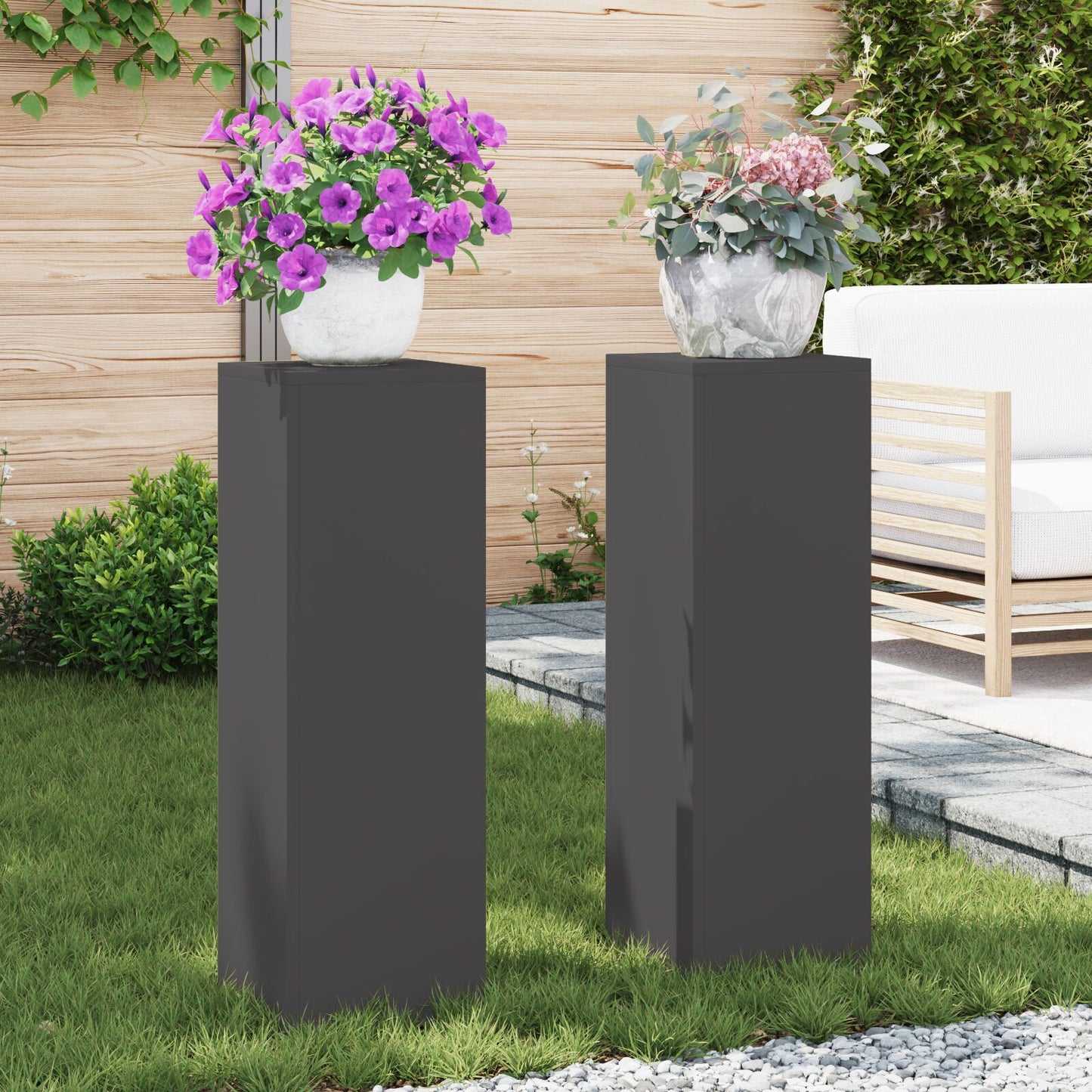 Buiten Plantstands Pilaar 2 Stuks 24X24X75 Cm Staal Zwart 2x (75 cm)