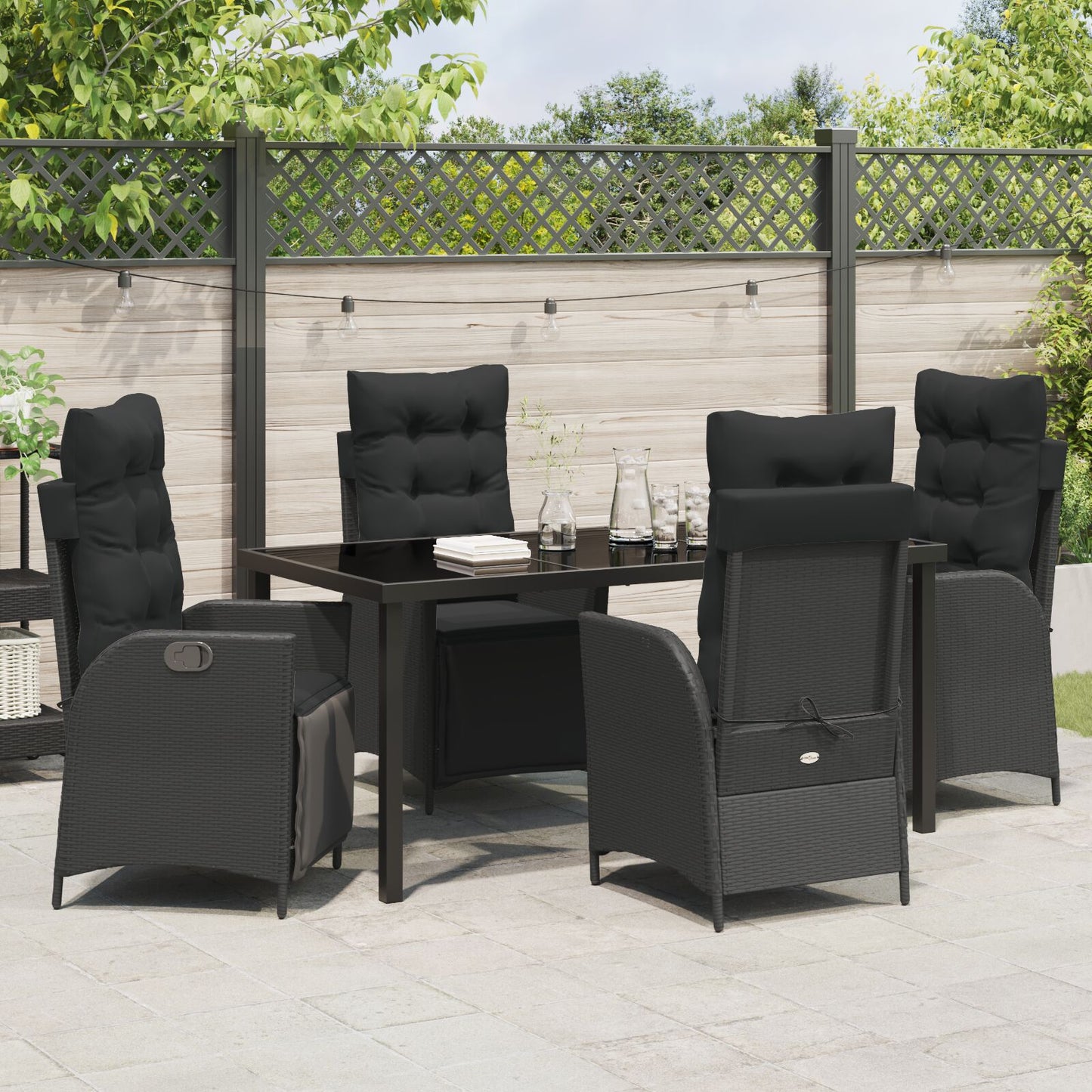 5-Delige Tuin Eet Set Zwart Poly Rattan