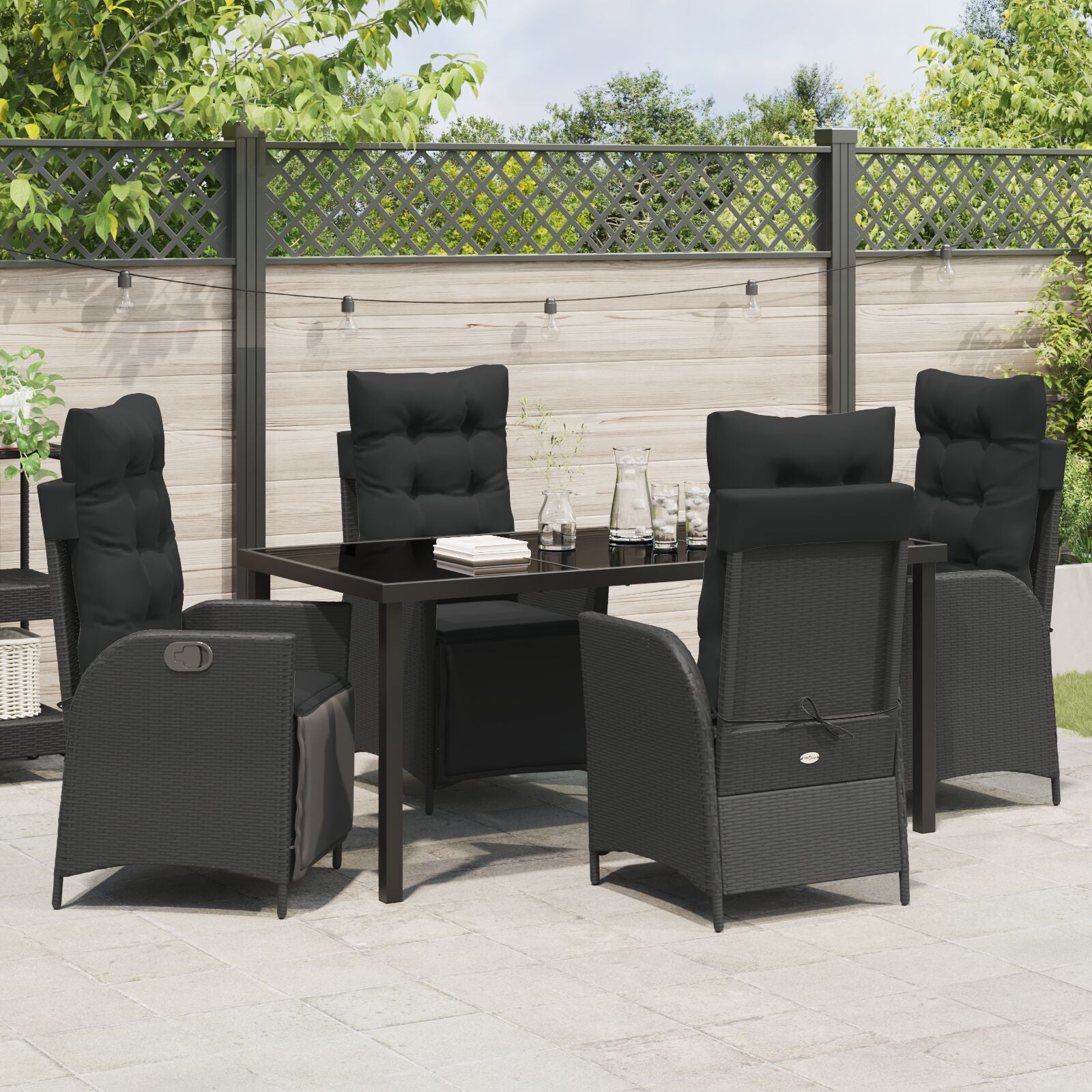 5-Delige Tuin Eet Set Zwart Poly Rattan