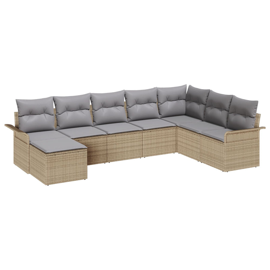 8-delige Tuin Sofa Set met Kussens Beige Poly Rattan
