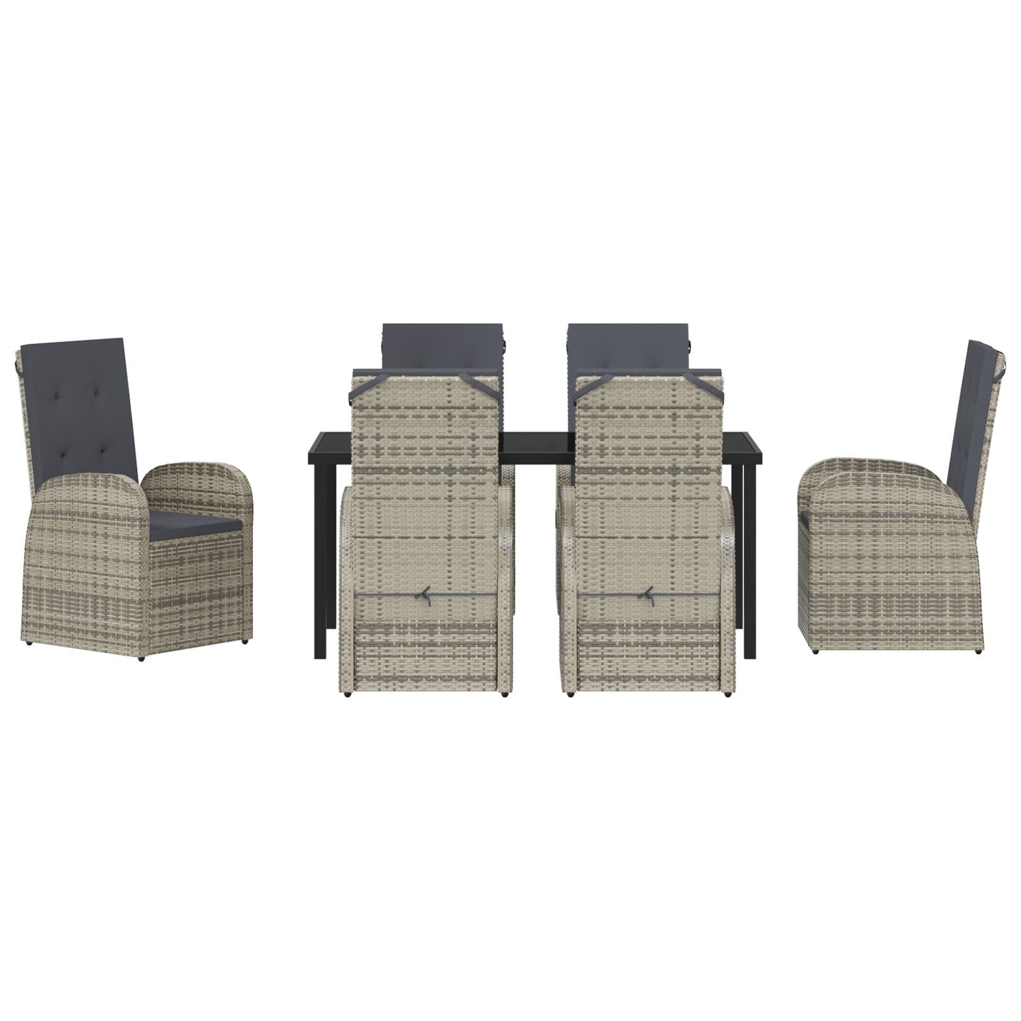 7-Delige Tuin Eetset Met Kussens Grijs Poly Rattan