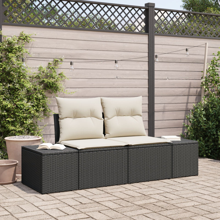 2-Zits Tuin Sofa & Kussens Poly Riet Zwart en crème met opslag