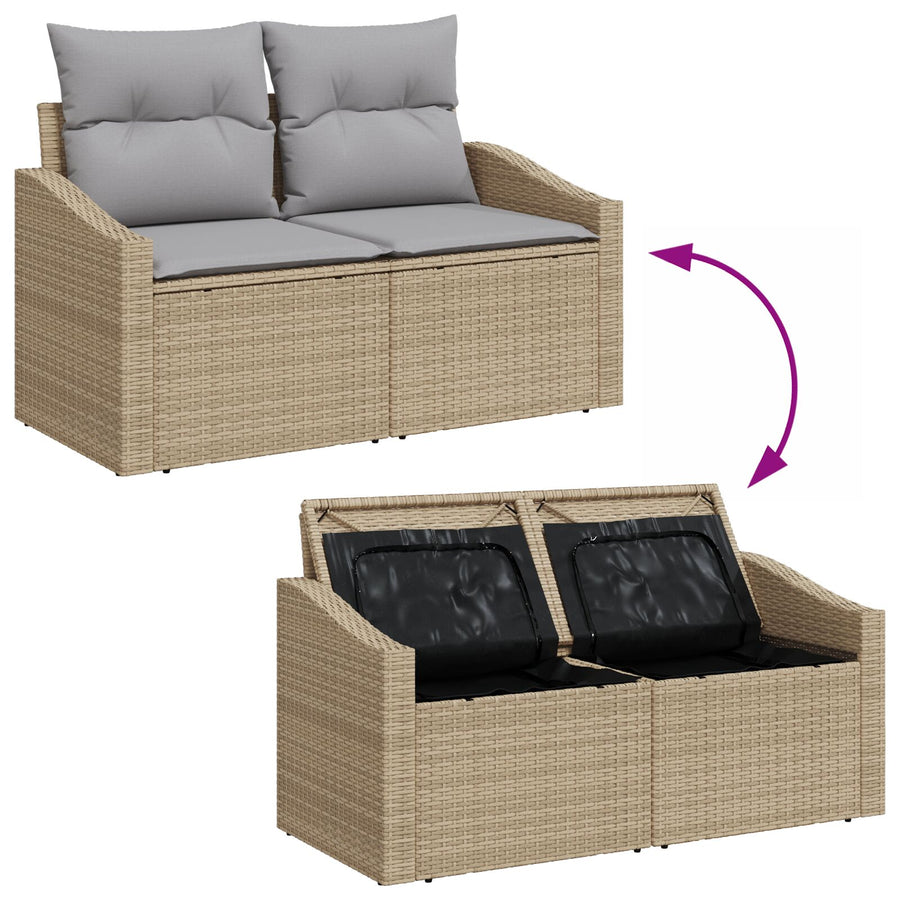 10-Delige Tuin Sofa Set Met Kussens Beige Poly Riet