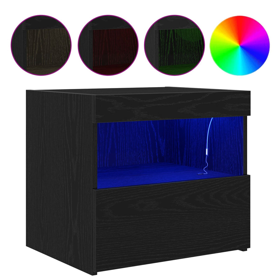 Nachtkastjes Met Led-Verlichting 2 Stuks Zwart Eiken 50X40X45 Cm