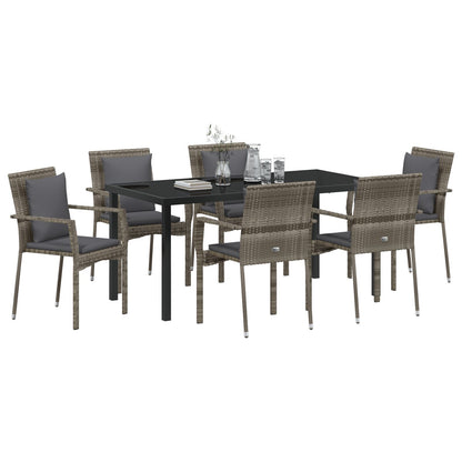 7-Delige Tuin Dining Set Met Kussens Grijs Poly Rattan