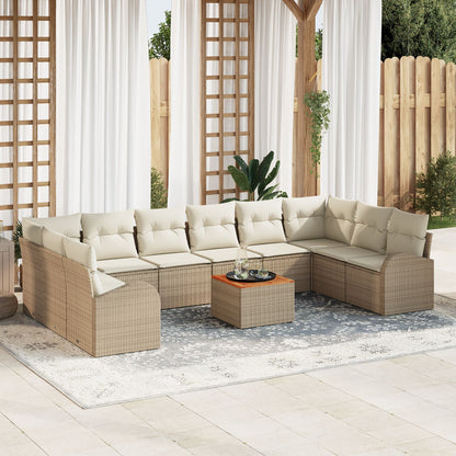 11-Delige Tuin Sofa Set Met Kussens Beige Poly Rattan Acacia