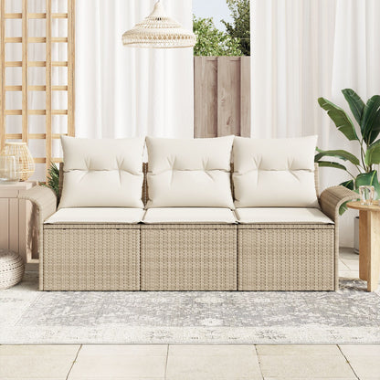 3-Delige Tuin Sofa Set Met Kussens Beige Poly Riet