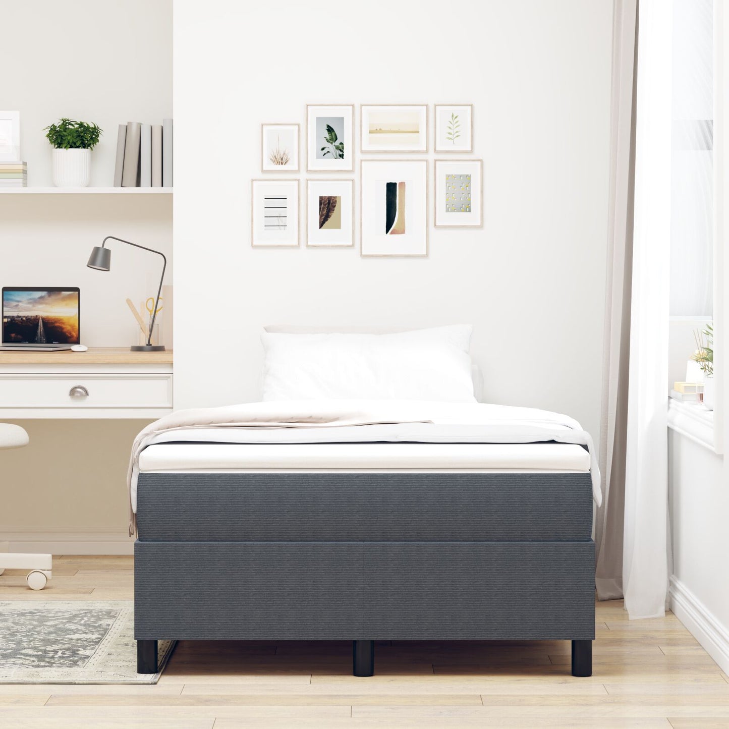 Boxspringbed Klein Dubbel Katoen Donkergrijs 120 x 190 cm
