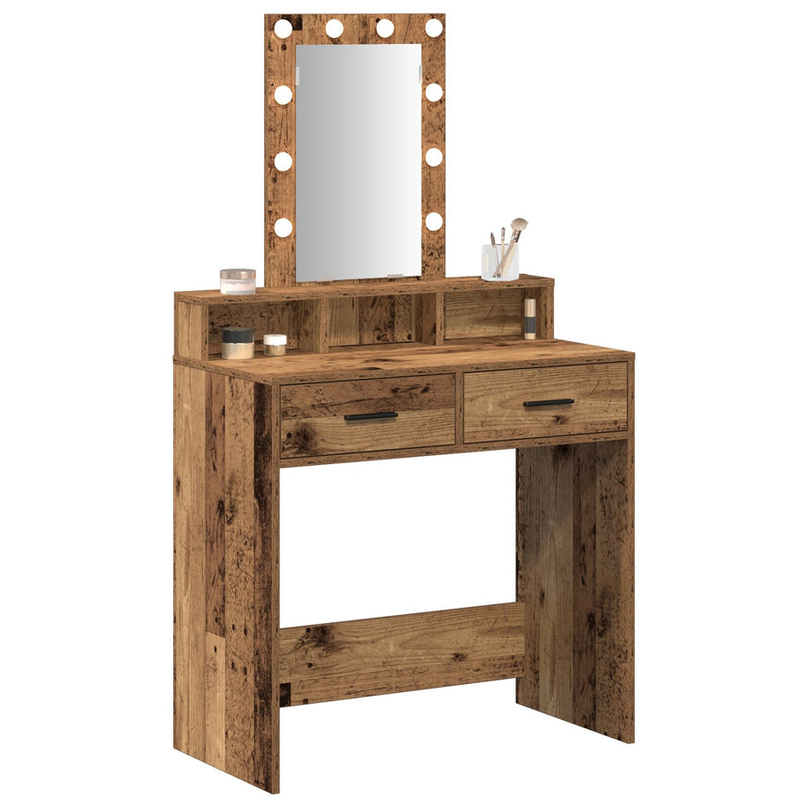 Kaptafel Met Led Verlichting - Vintage Houten Stijl, Oude hout 79 x 41 x 140 cm