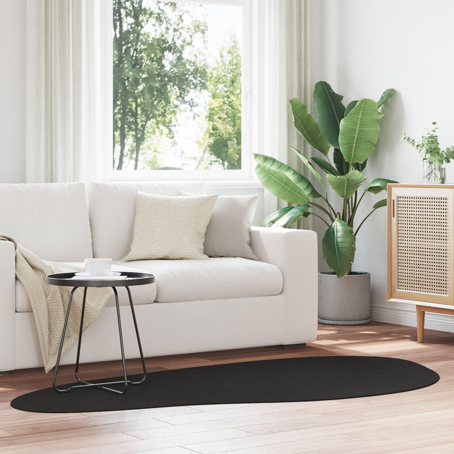 Vloerkleden Polyester Decoratieve Inzetstukken Zwart 100 x 200 cm Ovaal-golfrand