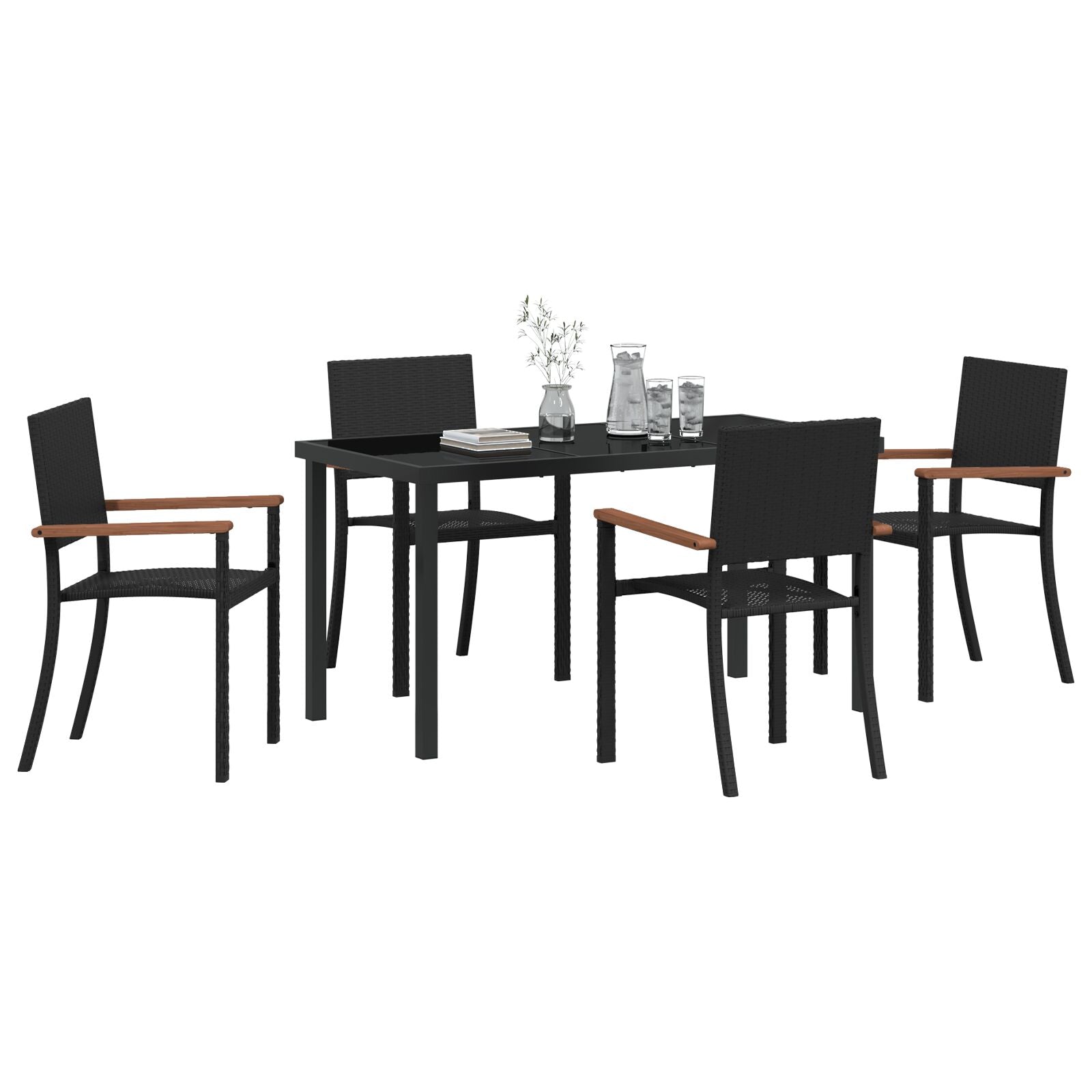 5-Delige Tuin Eetset Zwart Poly Rattan
