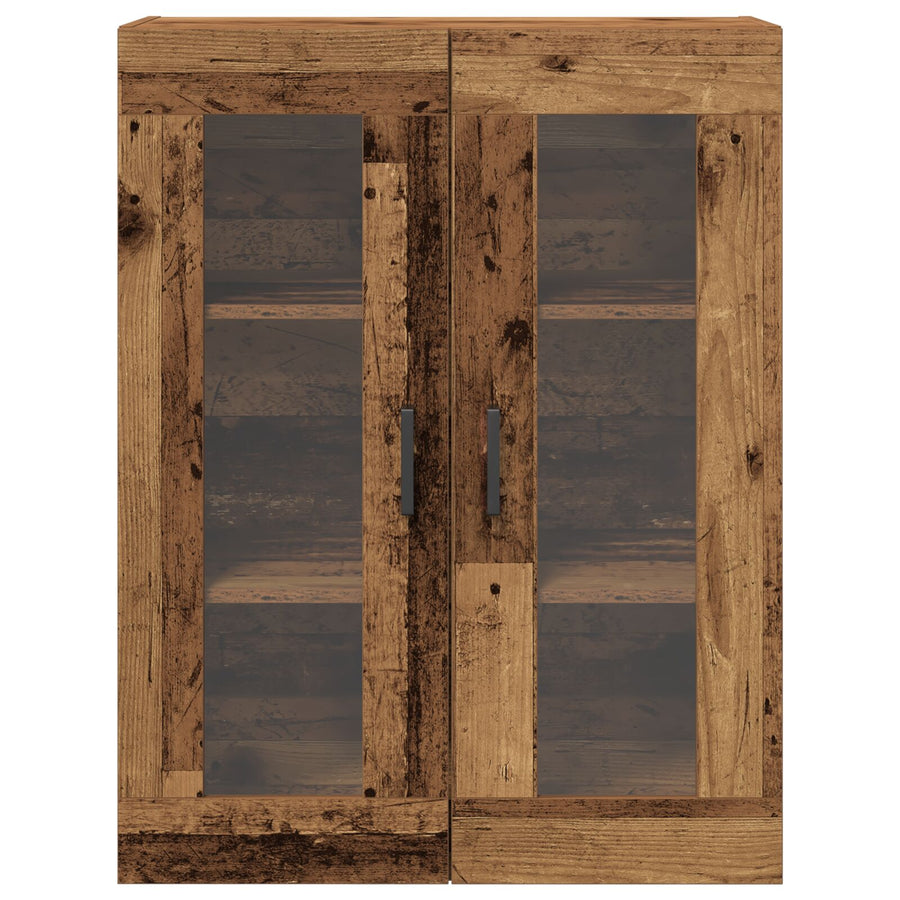 Wandkast Met Glazen Deuren - Oud Hout - 69.5X34X90 Cm