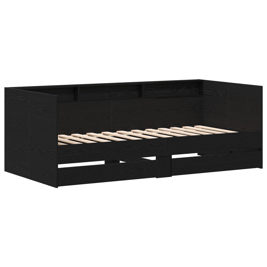 Zwart Dagbed Met Lades Zwart Eiken Bewerkt Hout 75 X 190 Cm