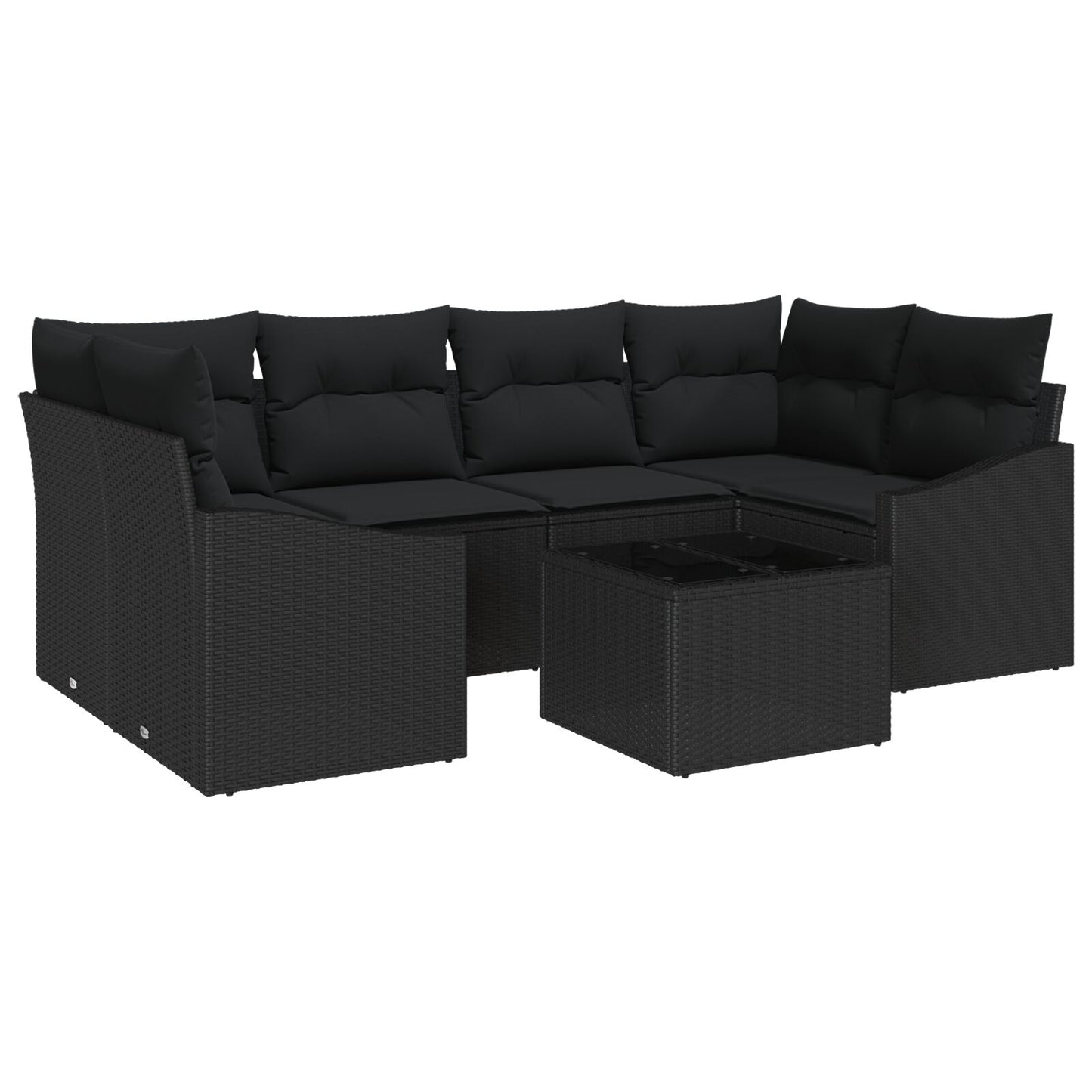 Tuinbankset Set Van 7 Zwart Rattan En Polyester Buiten Eetset Gegalvaniseerd Staal