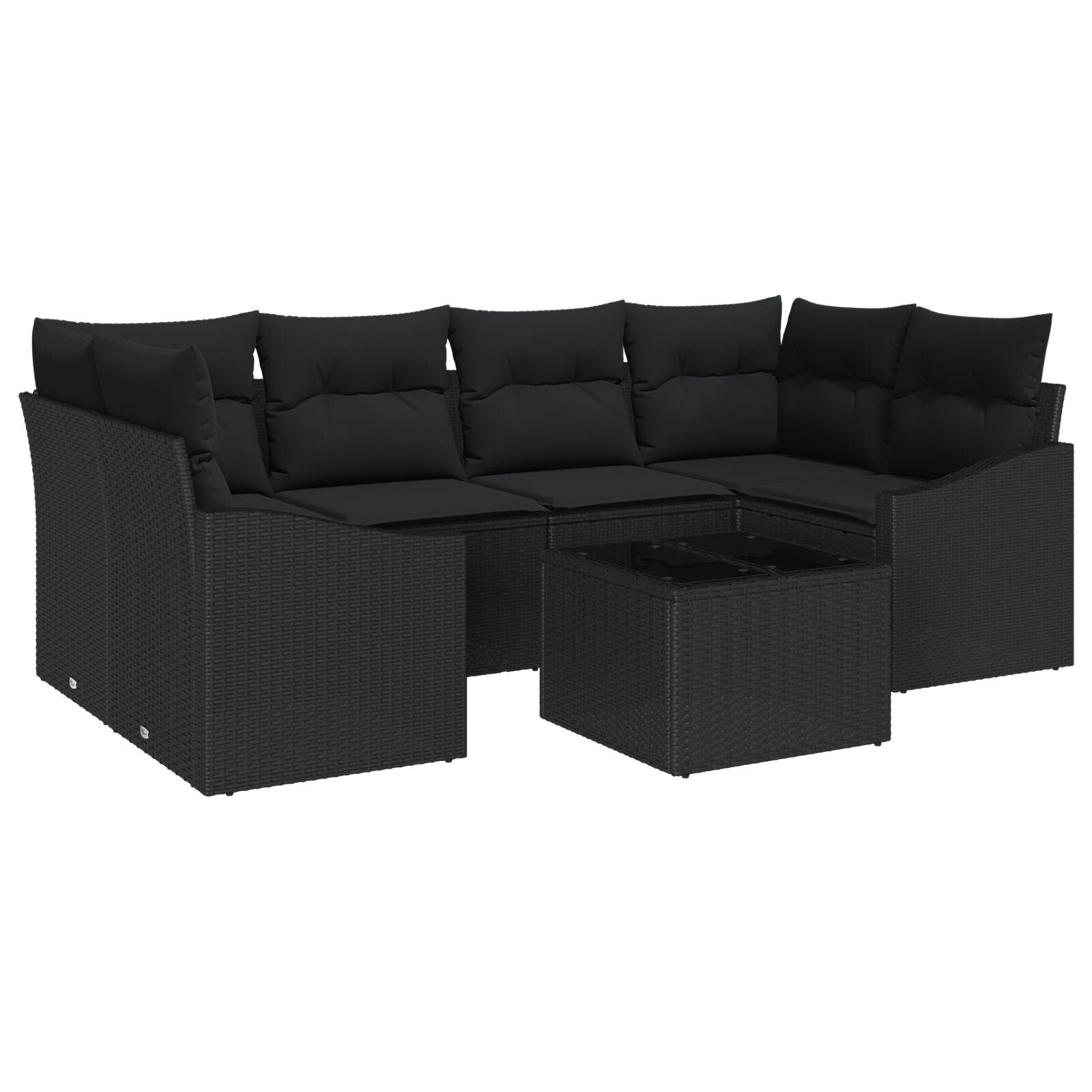 Tuinbankset Set Van 7 Zwart Rattan En Polyester Buiten Eetset Gegalvaniseerd Staal