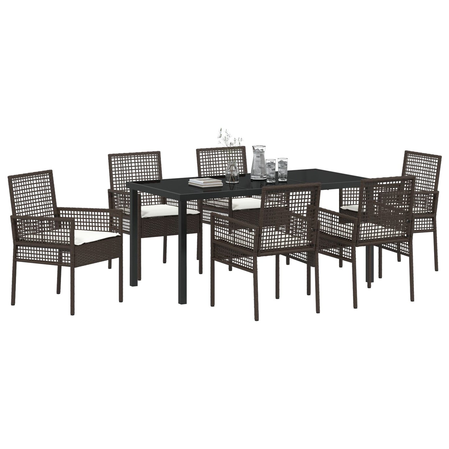 7-Delige Tuin Eetset Met Kussens Bruin Poly Rattan