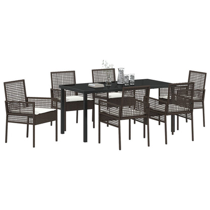 7-Delige Tuin Eetset Met Kussens Bruin Poly Rattan