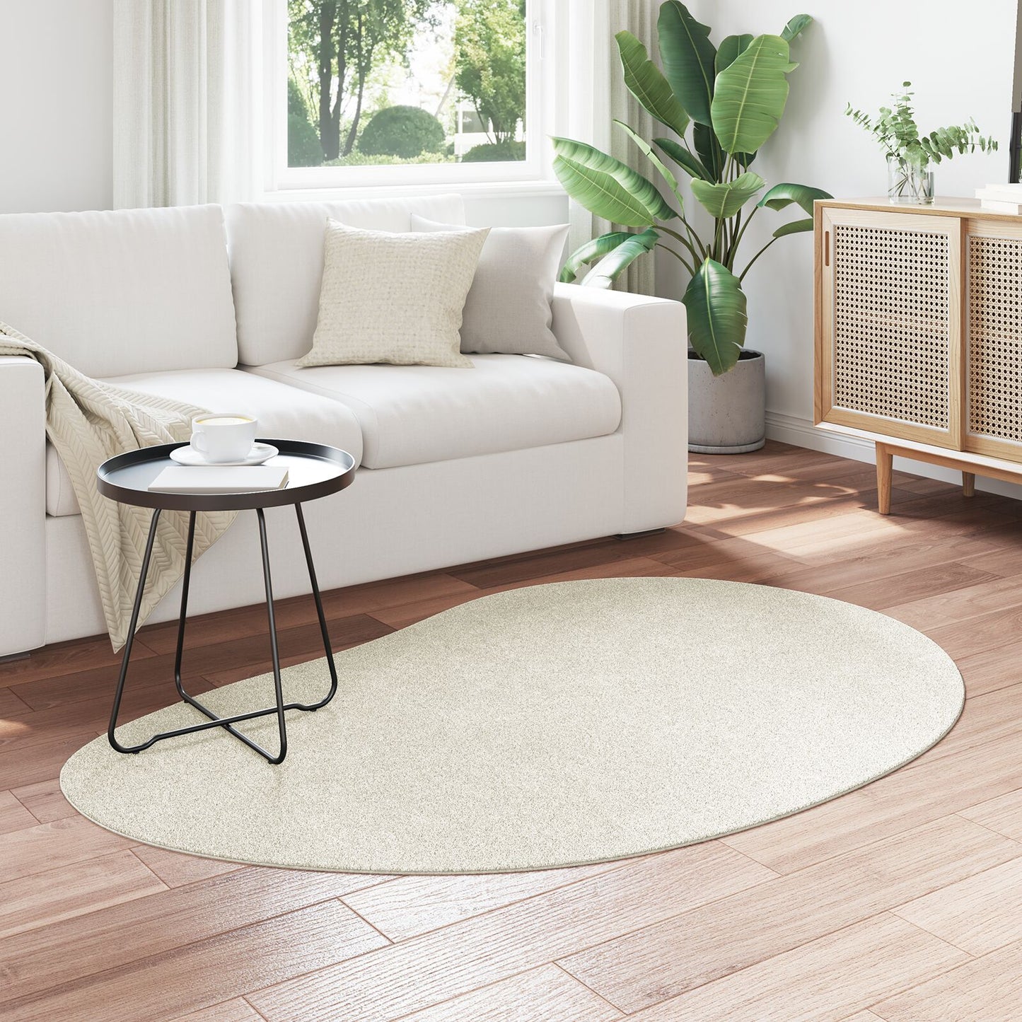 Vloerkleed Polyester Antislip Crème 120 x 170 cm Ovaal-Druppel