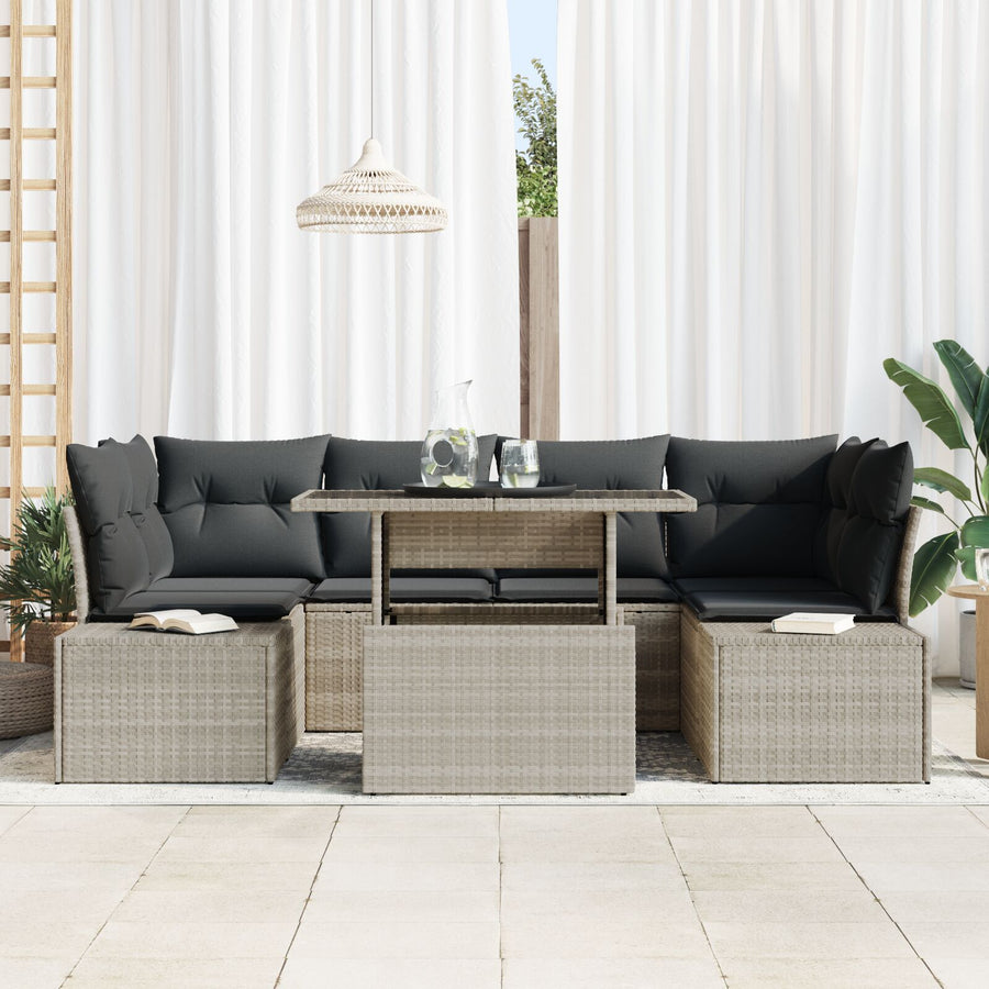 7 Delige Tuin Sofa Set Met Kussens Licht Grijs Poly Rattan