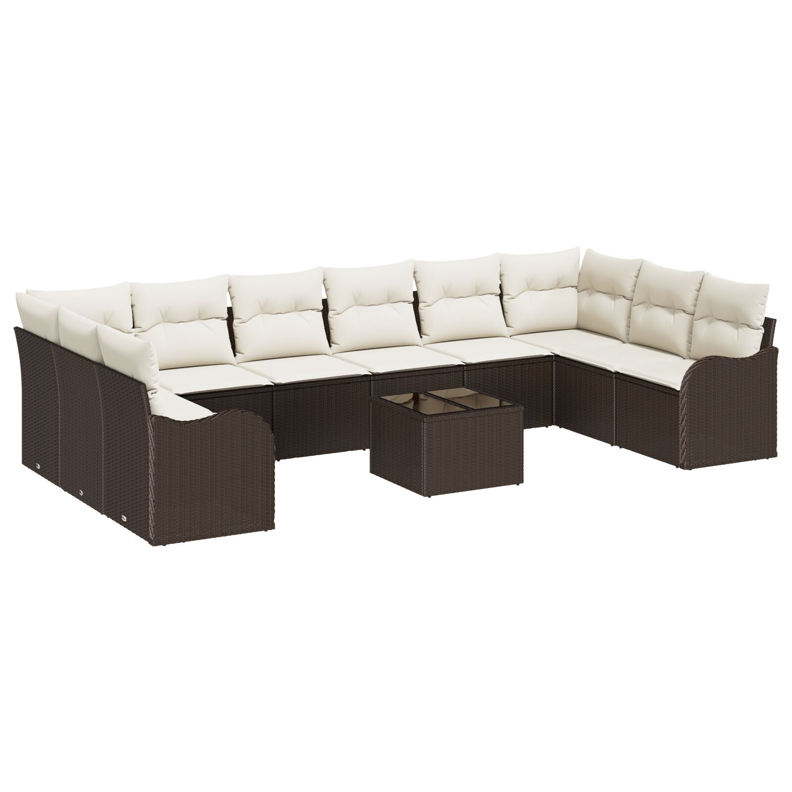 10-delige Tuin Sofa Set met Kussens Grijs Poly Riet, vidaXL 2-Zits Tuin Sofa met Kussens Bruin Poly Riet