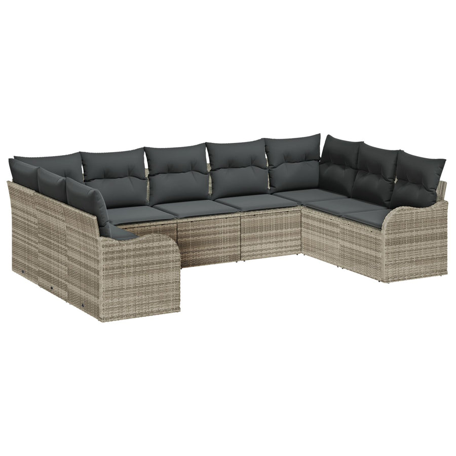9-delige Tuin Sofa Set met Kussens Lichtgrijs Poly Rattan, vidaXL 2-zits Tuin Sofa met Kussens Lichtgrijs Poly Rattan