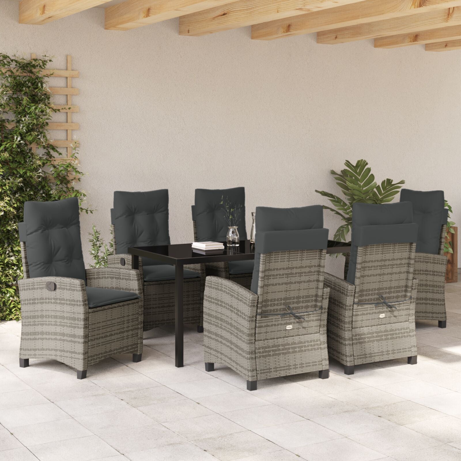 7-Delige Tuinset Met Kussens Grijs Poly Rattan