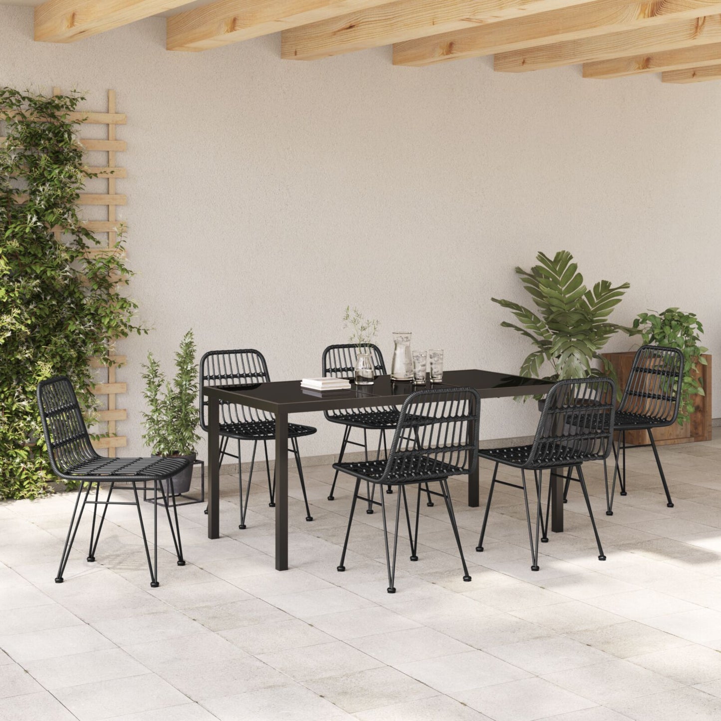 7-Delige Tuin Eetset Zwarte Poly Rattan
