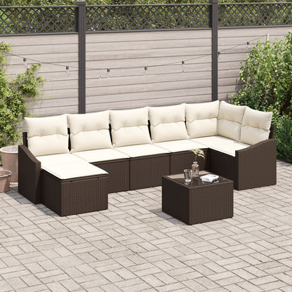 7-Delige Tuinbankset Met Kussens Grijs Poly Rattan
