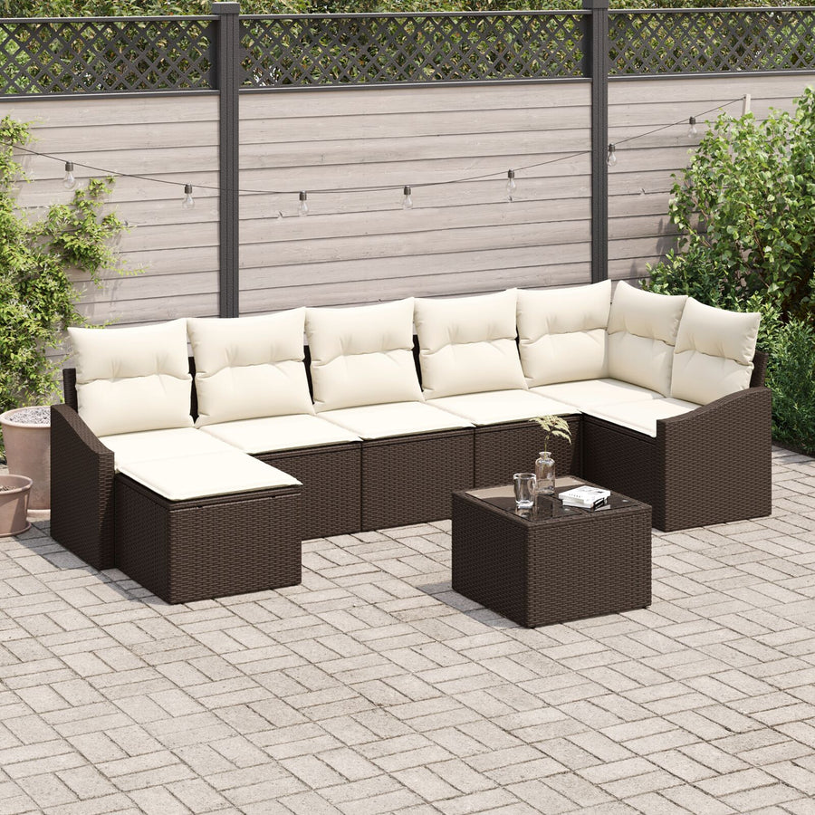 7-Delige Tuinbankset Met Kussens Grijs Poly Rattan