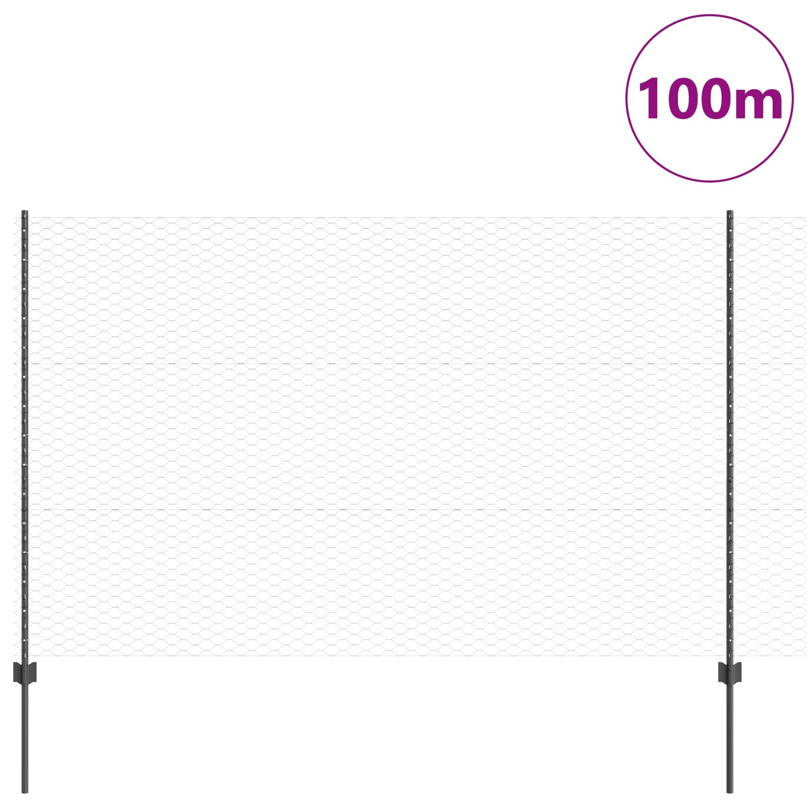 Gaasposten 22 St U-Channel Grijs 150 Cm Staal,  Hexagonaal Gaas Grijs 1,5X100 M Staal