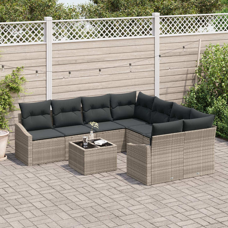 9-Delige Tuin Sofa Set Met Kussens Lichtgrijs Poly Rattan